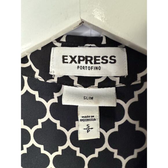 Express Portofino Top Womens Sz S Quatrefoil Black White Chiffon Office Career - Picture 2 of 8